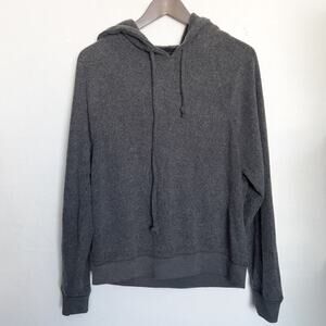 Aerie Brushed Hoodie Sweatshirt Pullover Soft Cozy Medium Dark Gray Fuzzy